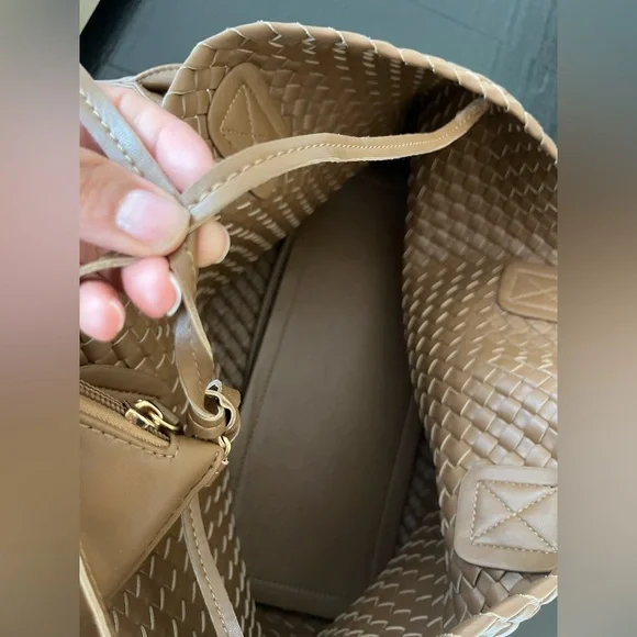 Anthropologie Woven Faux Leather Tote Tan - Picture 8 of 9